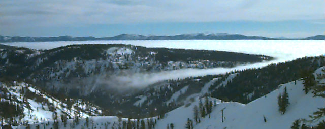 [Lake Tahoe covered in fog, as seen from Emigrant Peak at Squaw Valley, January 1997]