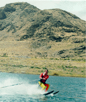 Erik on two skis near Anaho Island